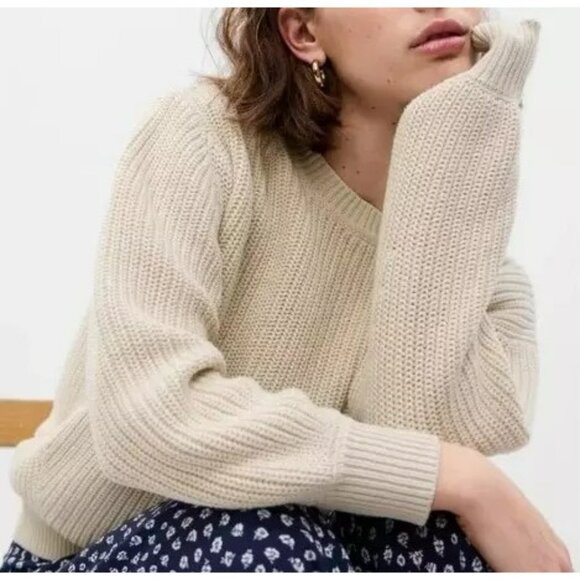 GAP Ultra Soft Oversized Crew Neck Shaker-Stitch Relaxed Sweater XXL Cream NEW - Picture 2 of 8
